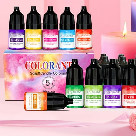 20-Color Liquid Candle Dye Set – Highly Concentrated Oil-Based for Soy Beeswax & Gel (Pink Box 5ml Each 20 Bottles)