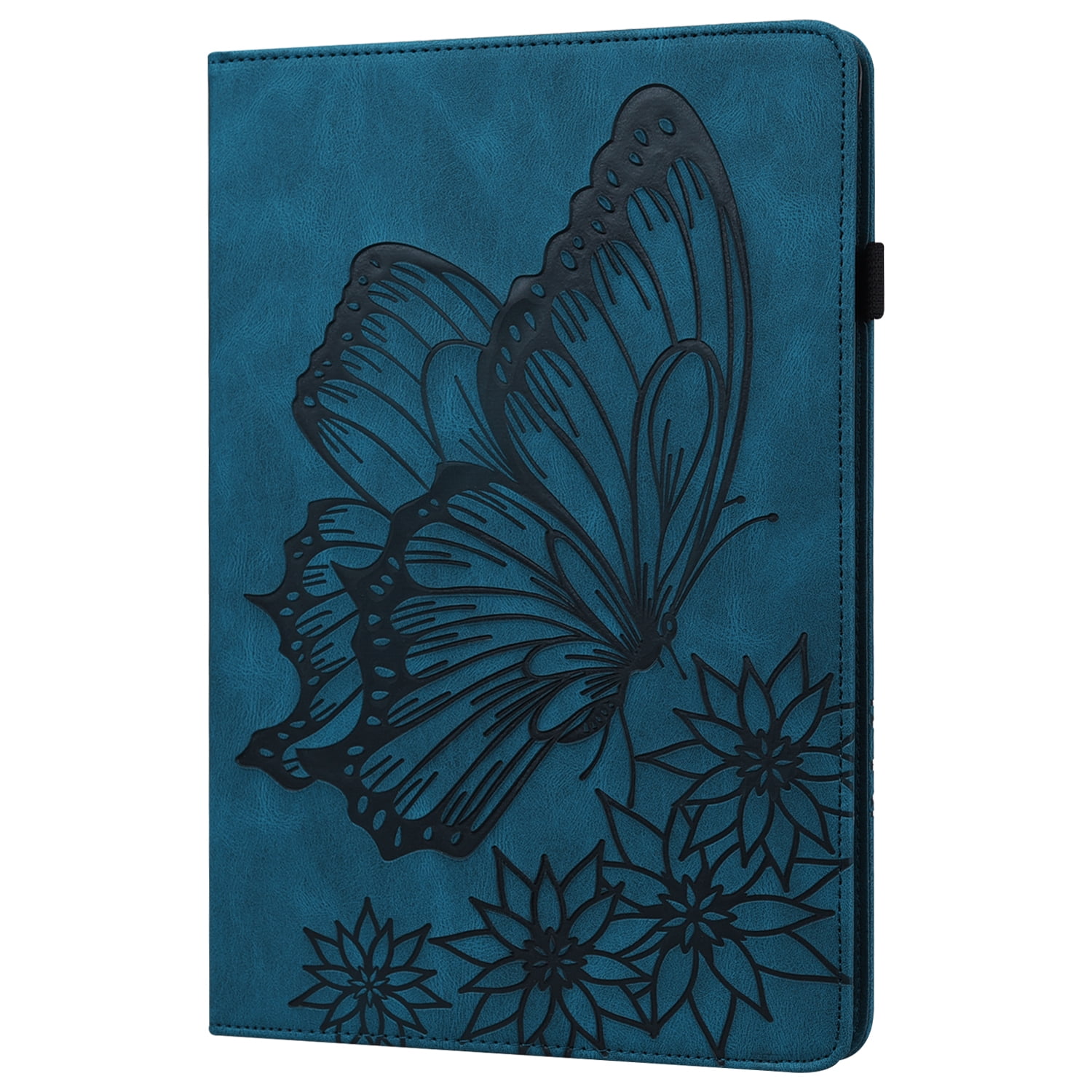 Allytechgroup iPad Pro 11 Case Cover, Stylish Big Butterfly Design PU Leather Smart Cover Auto Sleep Wake Pencil Holder Flip Stand Shockproof Bumper Case for Apple iPad Pro 11" 2024 M4, Blue