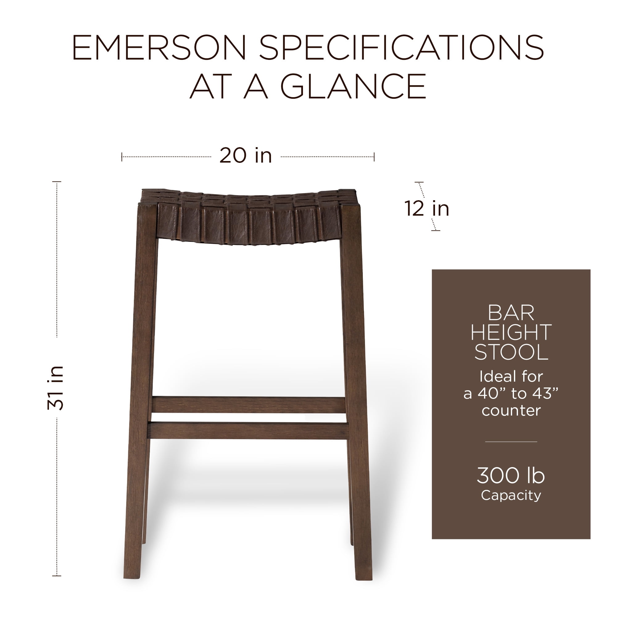 Maven Lane 31" Emerson Bar Height Stool - Weathered Brown Wood Finish & Marksman Saddle Vegan Leather Bar Stools - Artisan Backless Design Brings Rustic Elegance to Your Kitchen, Dining Area
