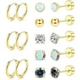 thumbnail image 3 of Monebena 8 Pairs Earrings Sets for Multiple Piercing, Lightweight 14K Gold Plated Small Huggie Hoop Earrings, Flat Back Tiny Ball CZ Stud Earrings for Cartilage, Helix, Lobe, Hypoallergenic, 3 of 10