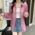 thumbnail image 2 of Vinsonshop Women's Long Sleeve Chiffon Blouse Sheer Button Down Loose Oversized Casual Summer Shirt Lightweight Flowy Solid Work Casual Top Hot Pink S, 2 of 4