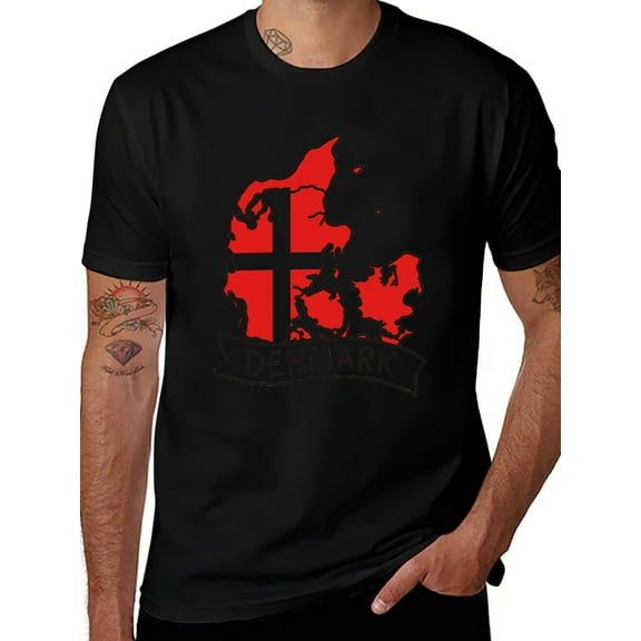 T-shirt Denmark Map  Soft Cotton Adult Heat-Transfer Graphic T-Shirt - 180g Breathable Fabric, Unisex Summer Casual Wear with Durable Heat-Printed Design