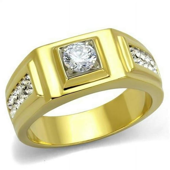 Alamode TK2222-11 Men Two-Tone IP Gold Stainless Steel Ring with AAA Grade CZ in Clear - Size 11