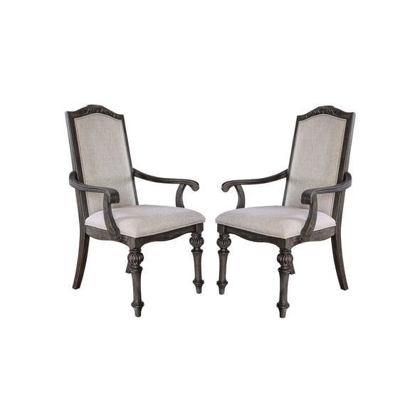 Dining Arm Chairs Rustic Natural Tone Ivory Upholstered Seat Dining Room Set of 2pcs Chairs