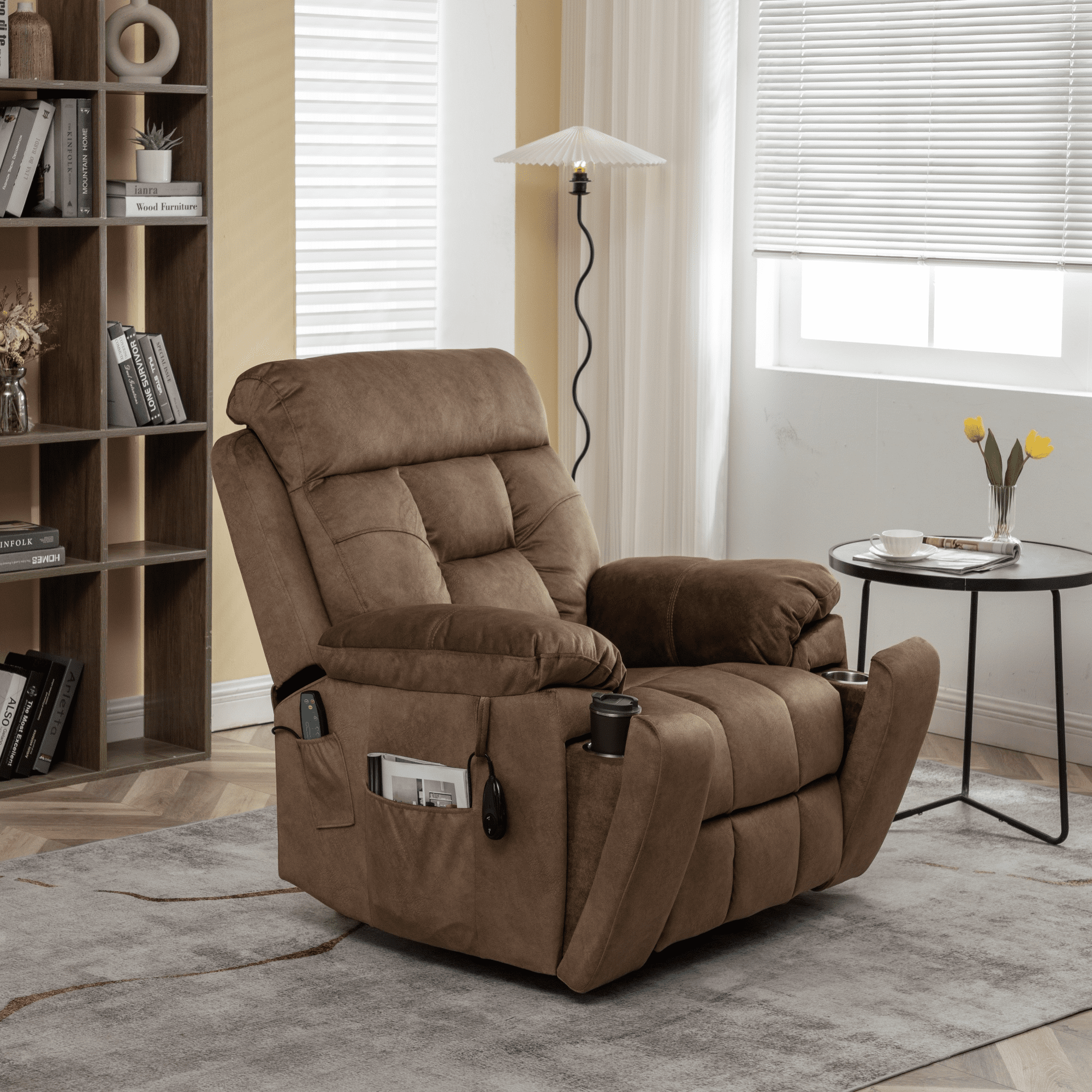 Power Lift Recliner Chair for Father/Mother Gift, 26" Wide Velvet Electric Massage Recliner with Massage & Heat, Living Room Chair, Antique Brown