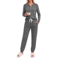 thumbnail image 4 of Fantaslook Womens Pajamas Sets Long Sleeve Matching Lounge Set Fall Travel Outfits Jogger Sweatsuits with Pocket Button Down Sleepwear, 4 of 9