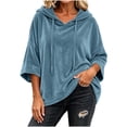 thumbnail image 5 of FAHUOMU Women's Pullover Hoodies Three Quarter Sleeve Drawstring Velour Tops Casual Loose Fit Warm Fall Winter Clothes, 5 of 9