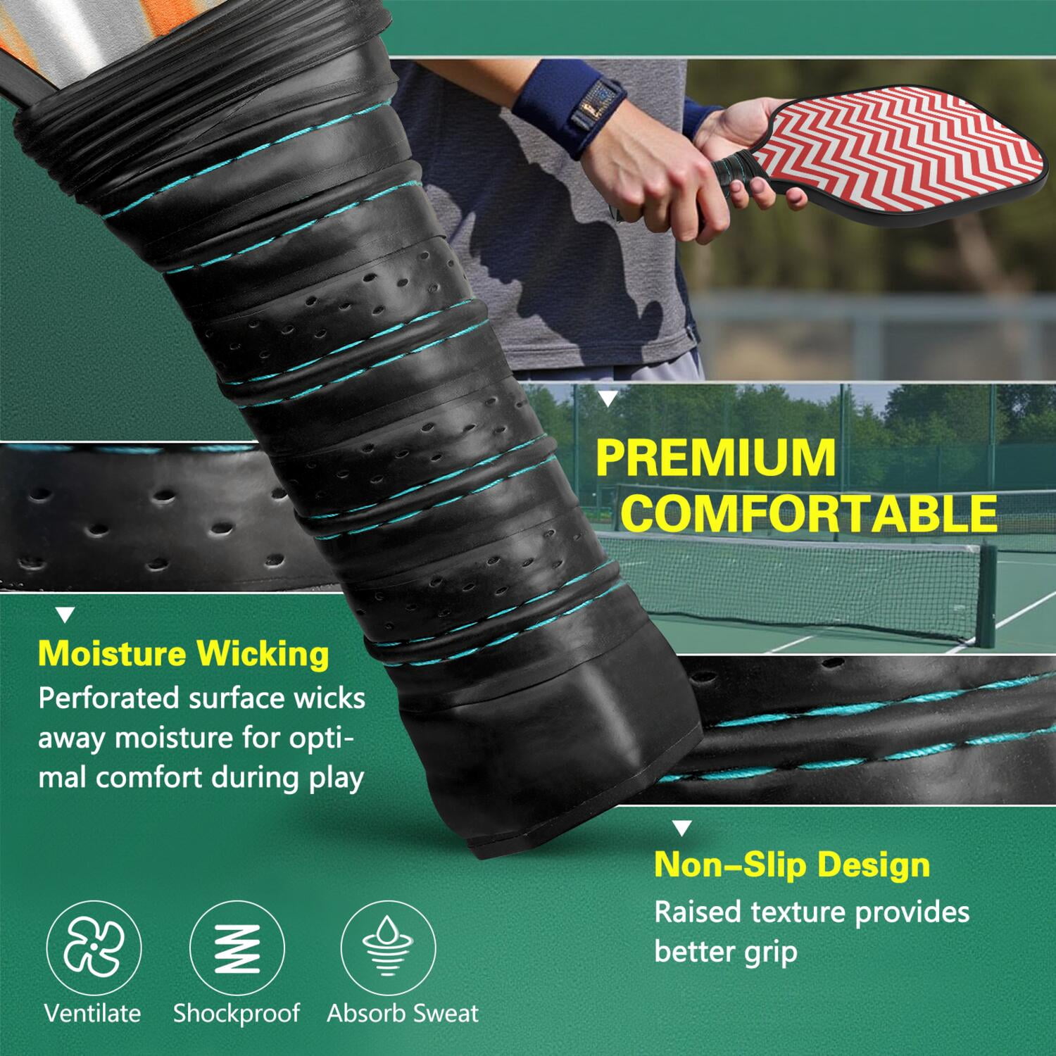 Pickleball Paddles Set Of 1, Fiberglass Surface, Colorful Lines Print, 1 Paddle, 2 Balls & Bag