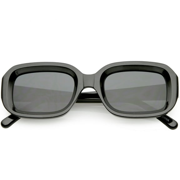 Chunky Rectangle Sunglasses Neutral Colored Lens 50mm (Shiny Black / Smoke)