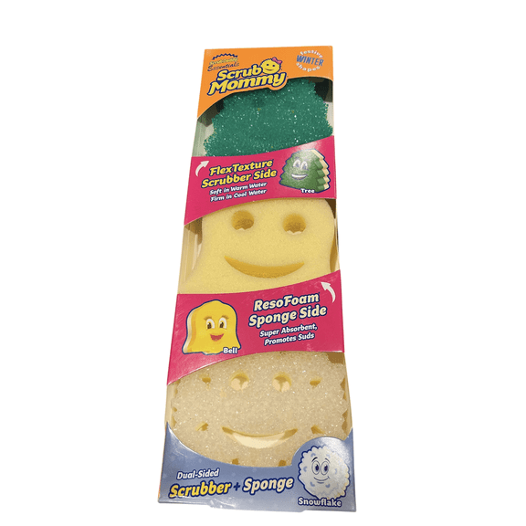 ScrubDaddy Essential's Scrub Mommy festive WINTER shapes, dual-sided scrubber   sponge. Tree, Bell, Snowflake