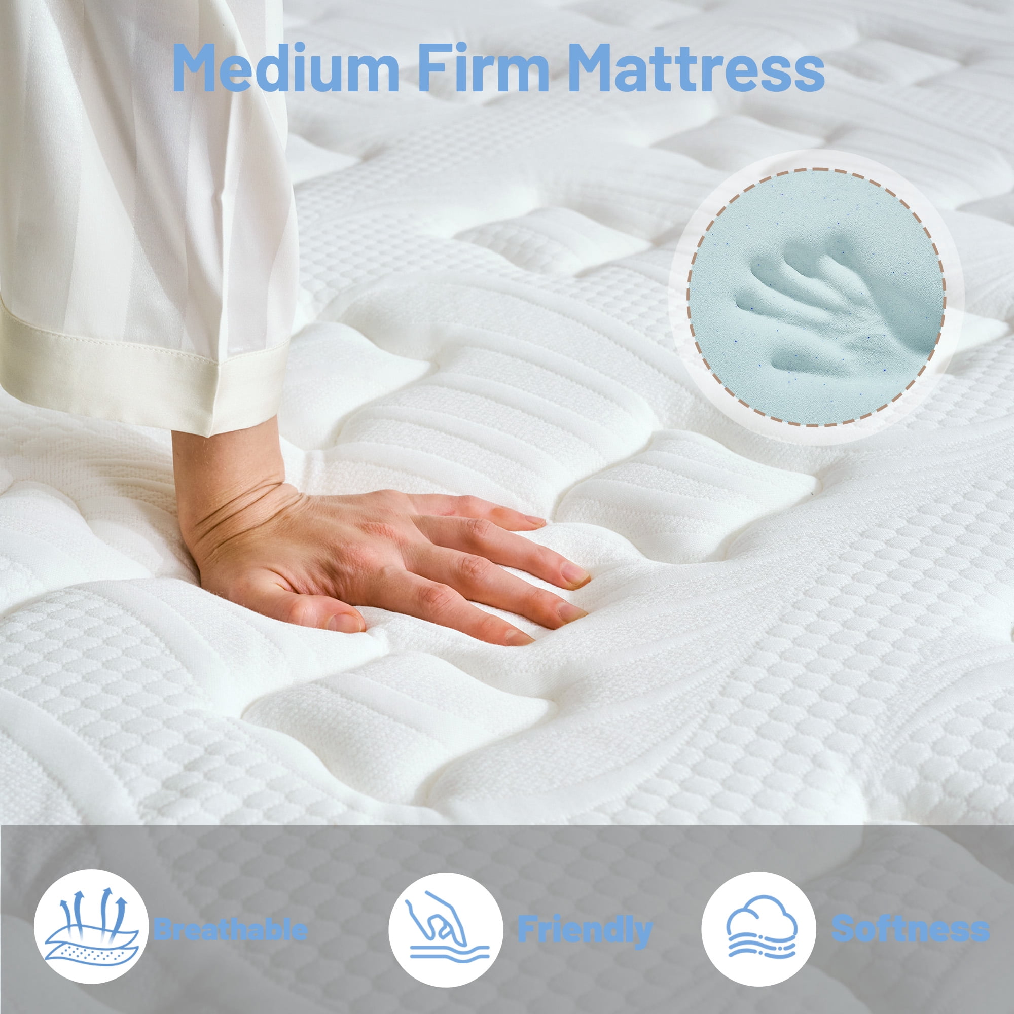 White 10 inch Full Size,Ergonomic Design,Mattress Memory Foam Pocket Spring,Hybrid Mattress, Medium Firmness, Lumbar Support,Pressure Relief,Best Choice for Family Happiness,Bed Mattress in a Box