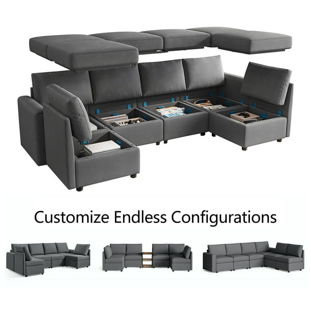 LINSY HOME Modular U-Shaped Sectional Sofa with Storage