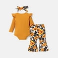 thumbnail image 3 of PatPat Baby Girl Clothes Newborn Infant Baby Girls Winter Outfit Long Sleeve Ruffle Romper Floral Bell Bomttom Pants Sets with Headband Ginger 6-9 Months, 3 of 7