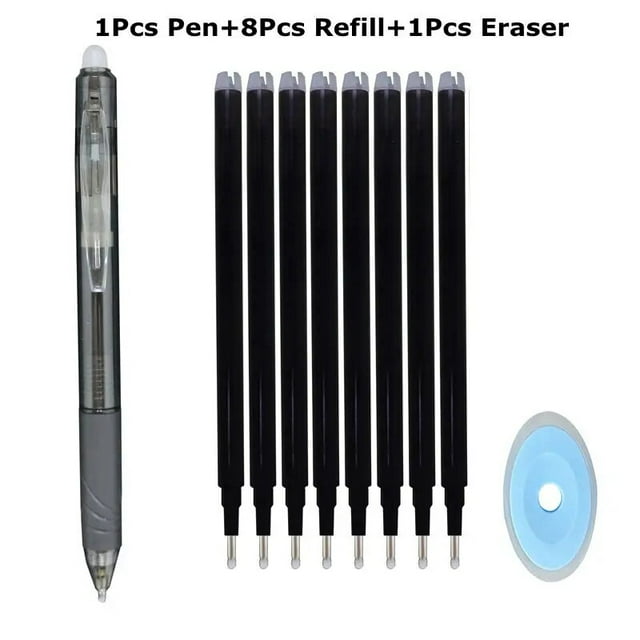 0.7mm Magic Erasable Pen Press Gel Pen Set 8 Colors Erasable Refill Rod Gel Ink Stationery Retractable Pens Washable Handle Rod Black-10Pcs set