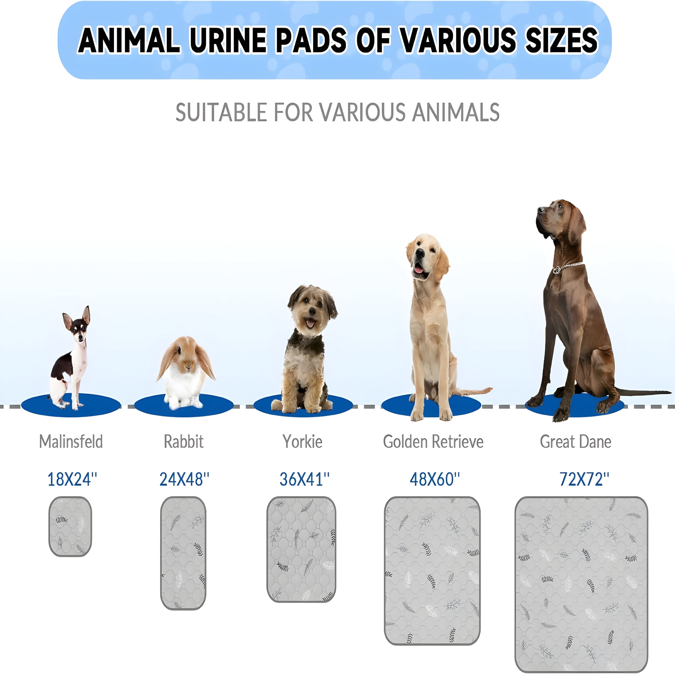 XIBUFE 2 Pack Washable Guinea Pig Pee Pads, 24" x 48" Waterproof Reusable Cage Liners, Absorbent Bedding Mat for Small Animal Guinea Pigs Rabbit Bunny Hamster