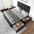thumbnail image 6 of Homhougo Full Size Bed Frame with 4 Storage Drawers and Headboard Adjustable, Black Upholstered Platform Bed Frame Full No Box Spring Needed with Wooden Slats Support, Noise Free, 6 of 9