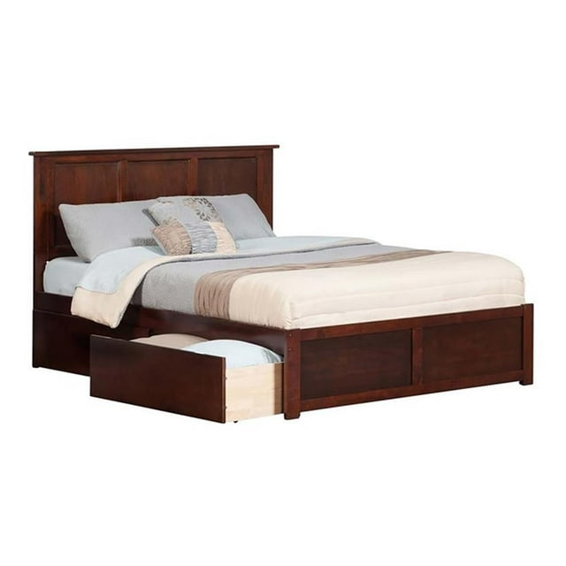 Leo & Lacey Lit Plateforme Grand en Bois Madison avec Tiroirs de Rangement en Noyer