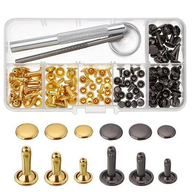 Coofit 120 Ensembles de Rivets en Cuir Taille Assortie Boutons de Rivets Ensembles de Rivets avec Outils de Fixation