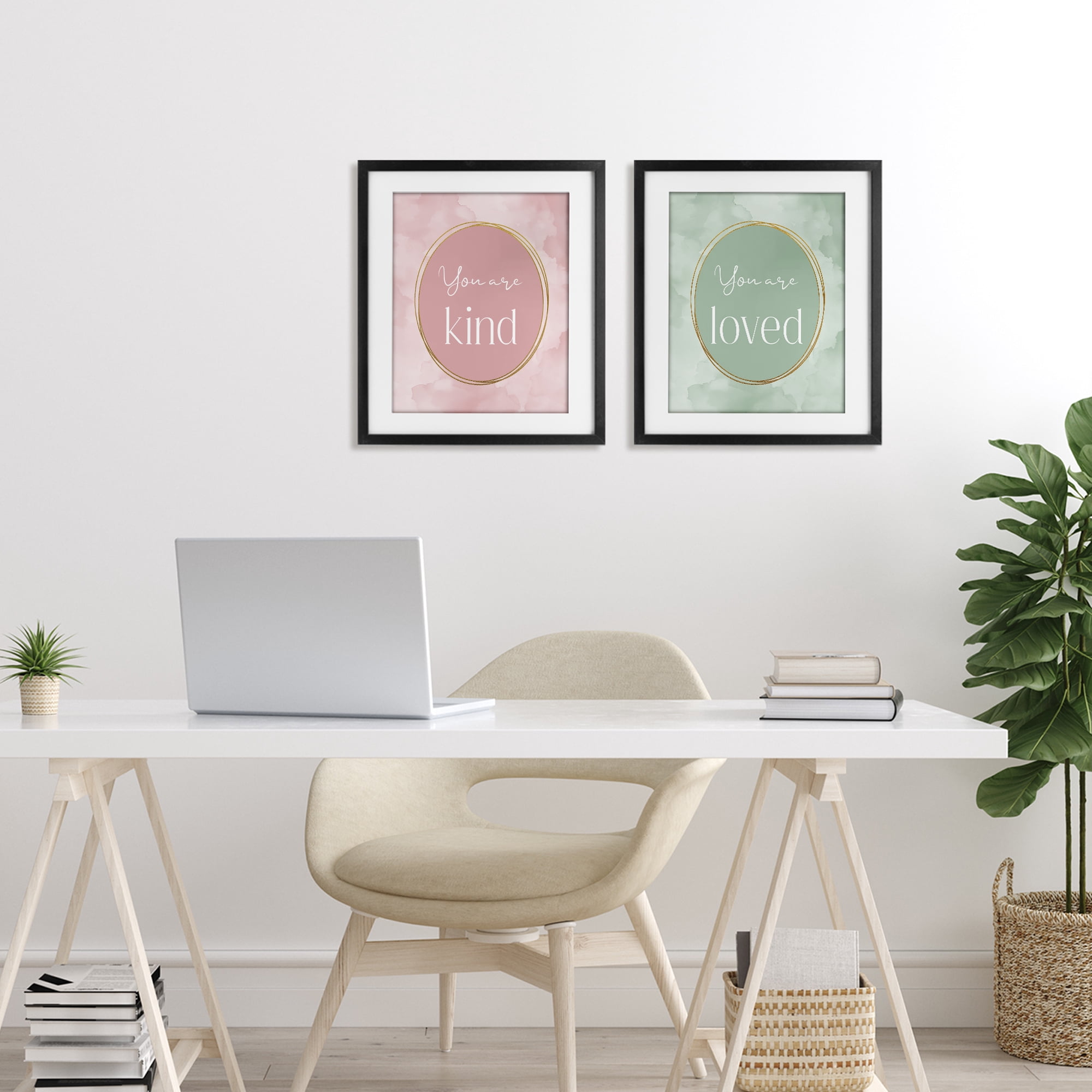 Stupell Industries Pastel Golden Affirmations 2 Piece Black Framed Print Under Glass Set, design by Christine Simpson Art