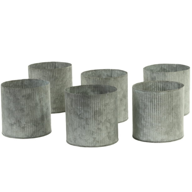 Koyal Wholesale Corrugated Zinc Cylinder Vases, 5Inch Farmhouse Vases