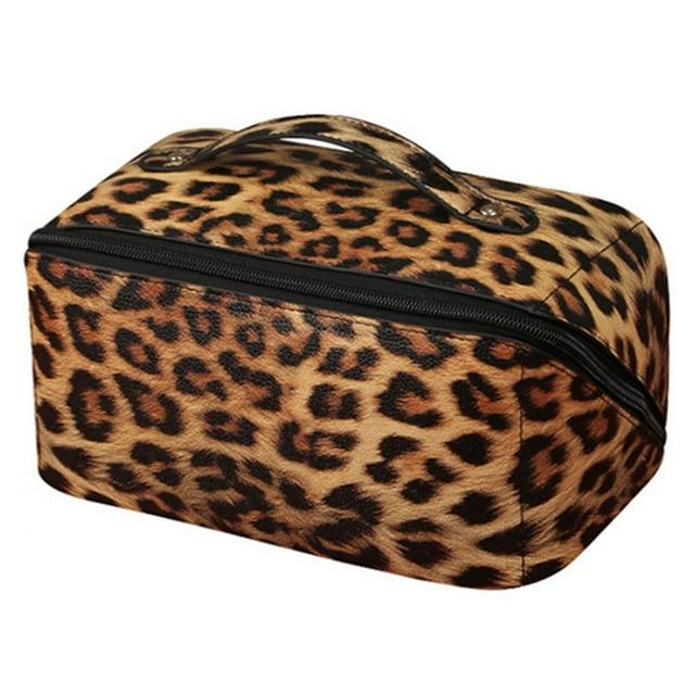 Retro Cosmetic Bag PU Leather Leopard Print Wash Bag Soft for Camping (Style 2)