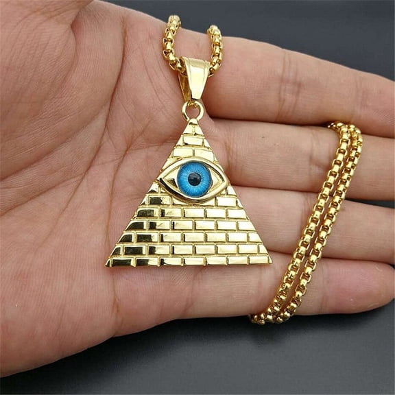 Lovelords Egyptian Pyramid Evil Eye of Providence Necklaces Pendants Men Women 14k Yellow Gold Necklace Egypt Jewelry