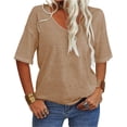thumbnail image 3 of Women's Summer V-neck Solid Color Half Sleeve Match Simple Casual T-shirt Tops, 3 of 5