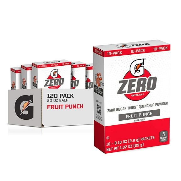 Gatorade G Zero Powder, Fruit Punch, 0.10oz Packets, Makes 20 ounces (120 Pack)