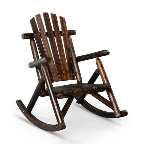 Ktaxon 26in Outdoor Wooden Rocking Chair, Adirondack Rocker Patio Chair with Rustic High Back for Indoor Backyard Garden Porch, Carbonized