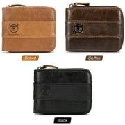BULLCAPTAIN Genuine Leather Bifold Zipper Wallet for Men RFID Travel Purse Pouch Gift