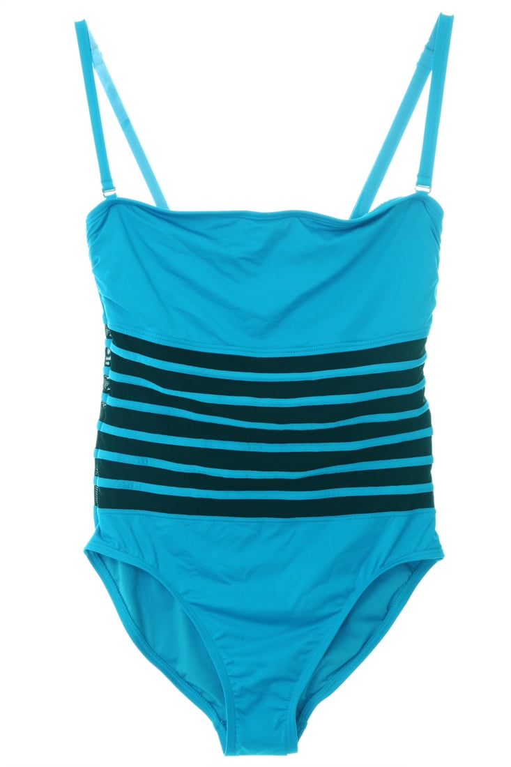 adidas CALVIN KLEIN Womens Mesh Inset Bandeau OnePiece Swimsuit Cyan