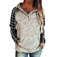 thumbnail image 1 of Frontwalk Women Plaid Hooded Shirt Casual Raglan Sleeve Button Up Pullover Tops Blouses, 1 of 2