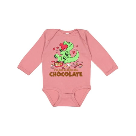 

Inktastic I m Just in it for the Chocolate cute Valentine s Dinosaur Gift Baby Boy or Baby Girl Long Sleeve Bodysuit