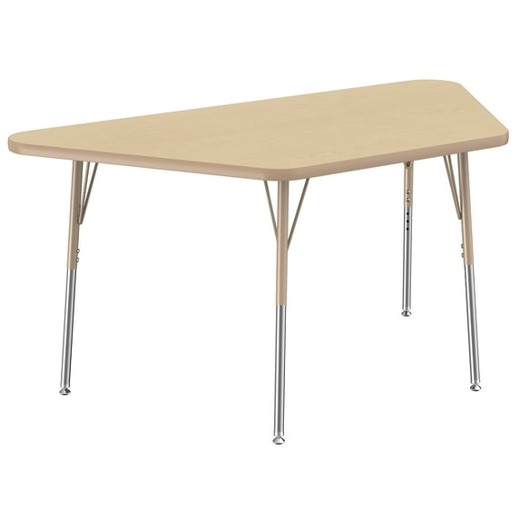 ECR4Kids 30in x 60in Trapezoid Everyday T-Mold Adjustable Activity Table Maple/Maple/Sand - Standard Swivel