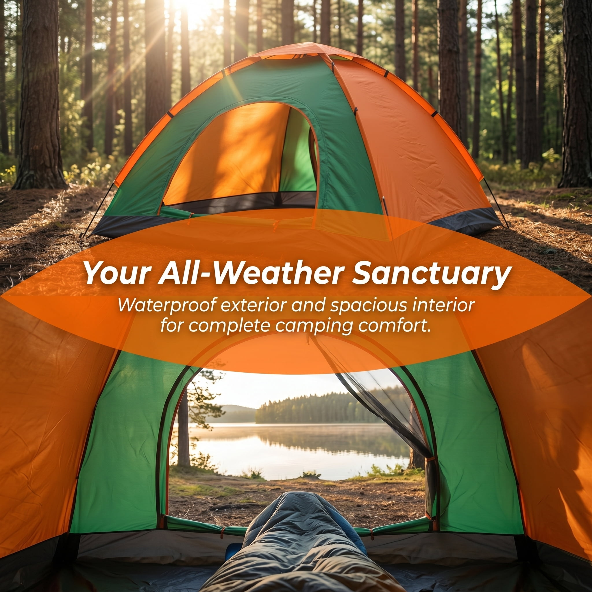 2-Person Waterproof Camping Dome Tent, Outdoor Hiking Survival Tent, Orange & Green