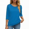 thumbnail image 4 of Towmus Womens Tops 3/4 Sleeve Solid Color Crew Neck T Shirt Oversized Casual Women Blouse Business Work Summer Dresses S-3XL Under $6, 4 of 6