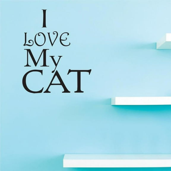 Custom Decals I love my cat Wall Art Size: 16 Inches x 24 Inches Color: Black