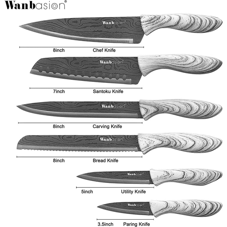 Wanbasion Marbling Blue Kitchen Knife Set Block, Kitchen Knife Set Block  Wood, Professional Kitchen Knife Set Block with Knife Sharpener 