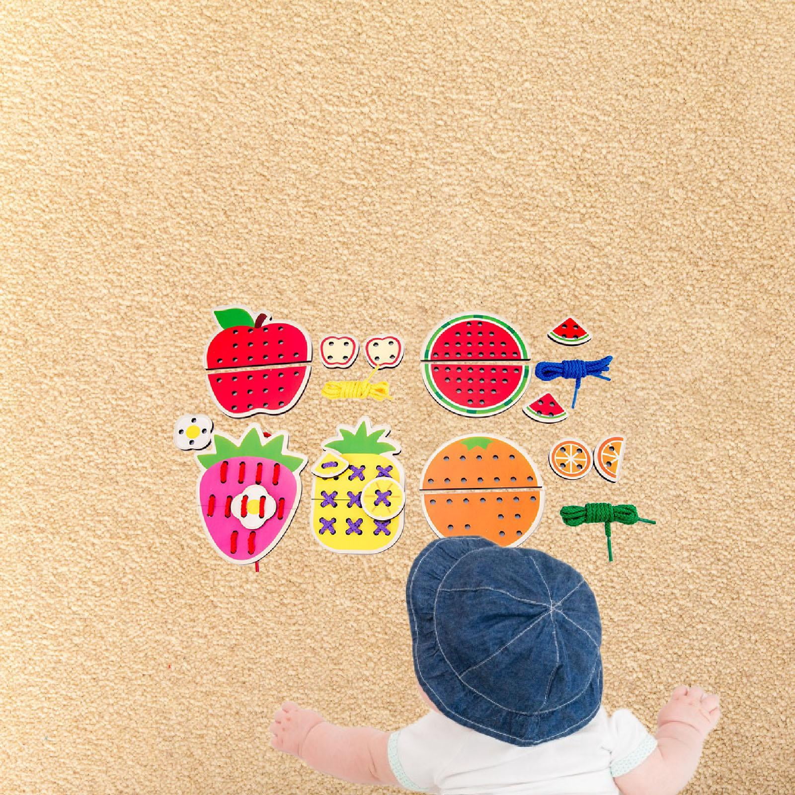 LeeQinersw Lacing Cards Gift for Boys Girls Early Development Threading Toys Sewing Kit Fruit