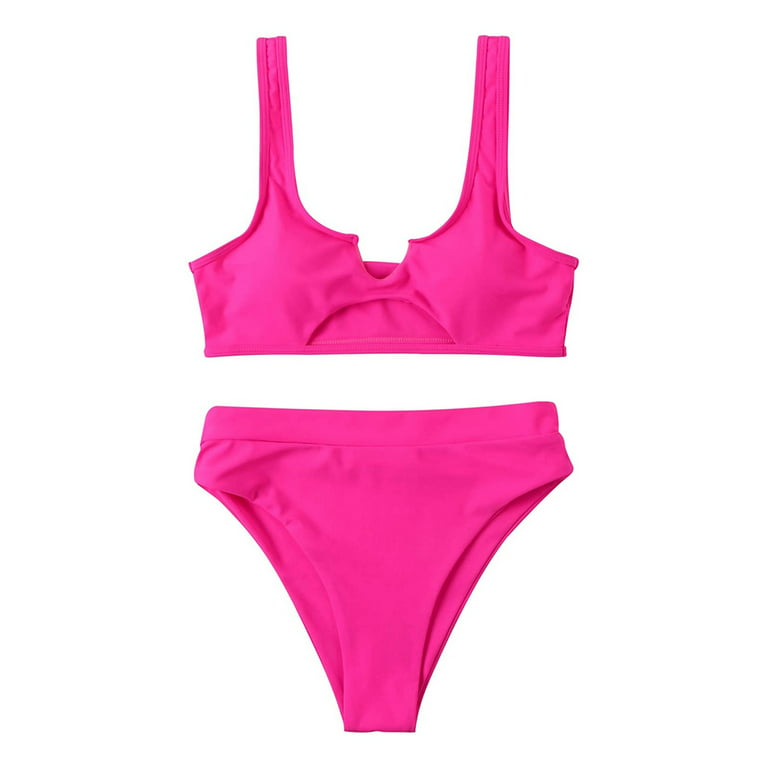 HWRETIE Womens Plus Size Swimsuits Clearance Sexy Women Bikini Solid Hollow  Out Two-Piece Swimwear Swimsuit Beachwear Set Flash Picks Hot Pink 8(L)