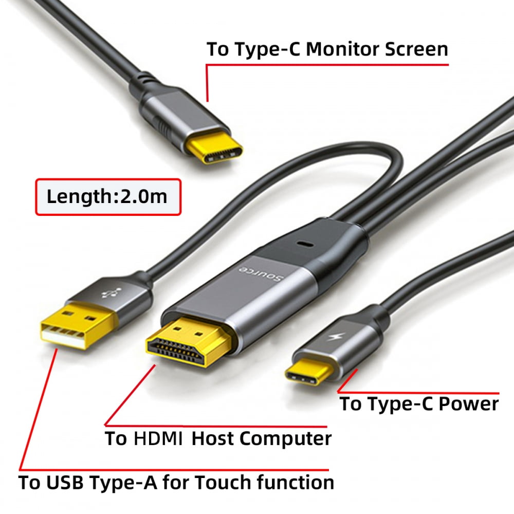 Chenyang Reversed HDMI 4K Source to Type C USB-C Touch Screen Displays Male HDTV Cable for Laptop Monitor 2.0m