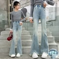 thumbnail image 2 of SGMVNU Girls Jeans Stretch Flare Comfortable Skinny Denim Pants Fashionable Teen Casual Wear Elastic Waist Soft Fabric Durable Jeans for Girls(Size 13-14 Years,en29_1-Light Blue), 2 of 5