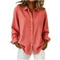 thumbnail image 2 of Otntypg Womens Striped Button Down Shirts Cotton Casual Dress Shirt Long Sleeve Collared Office Work Business Blouses Tops Red S, 2 of 7