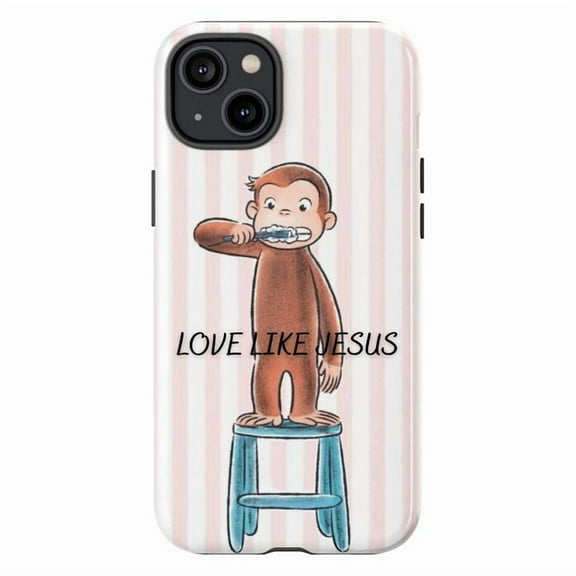 Curious Monkey Phone Case, Love Like Jesus Motivational iPhone Cover, Fun and Inspirational Protective Case for iPhone 17 16 15 14 13 12 11 Pro Plus Mini
