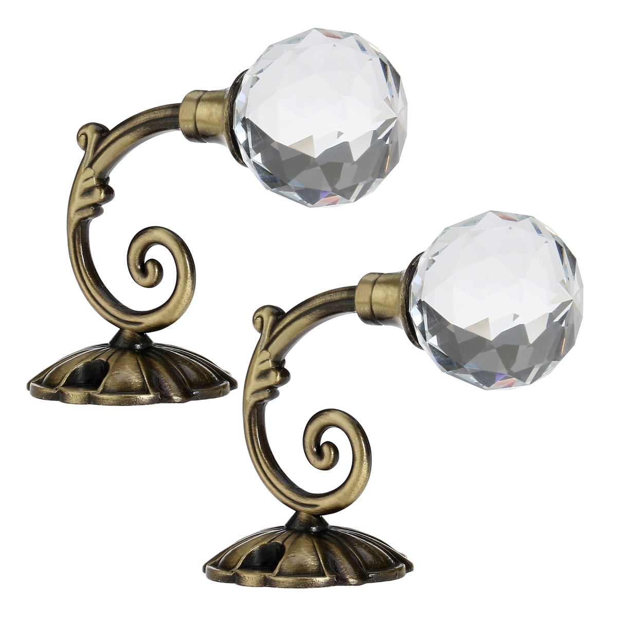 Pair of High Grade Vintage Crystal Ball Holdbacks Curtain Clothes Hook (Antique Brass)