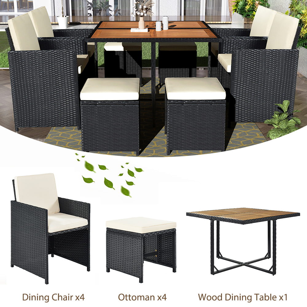 5 Piece Outdoor Dining Set, Patio Furniture Set with 4 Armrest Chairs and Steel Slat Table, All-Weather Conversation Set for Patio, Backyard, Deck, Poolside - Brown