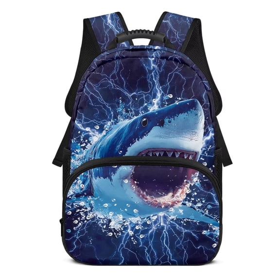 KUIFORTI Shark Lightning Print Kids Backpack Lightweight School Bag with Multiple Organizer Pockets for Boys Elementary Students Daily Use Back to School Essentials Gifts