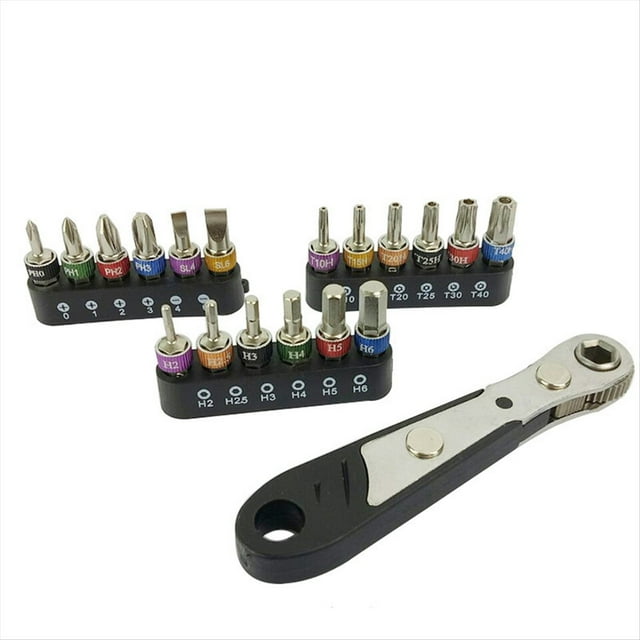 Juego de 19 Llaves de Trinquete de 1/4 de Pulgada, Puntas de Destornillador, Llave de Trinquete, Llave Inglesa, Puntas de Destornillador, Herramienta Combinada.