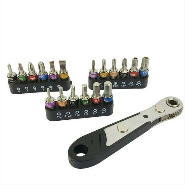 Juego de 19 Llaves de Trinquete de 1/4 de Pulgada, Puntas de Destornillador, Llave de Trinquete, Llave Inglesa, Puntas de Destornillador, Herramienta Combinada.
