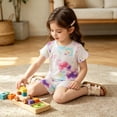 thumbnail image 6 of Mifsaly Cute Pajama Sets for Toddler Girls Floral Graphic Ribbed Knit Short Sleeve Ruffle Hem T-Shirt and Shorts Kids Summer Casual Pjs Matching Outfits, 6 of 6